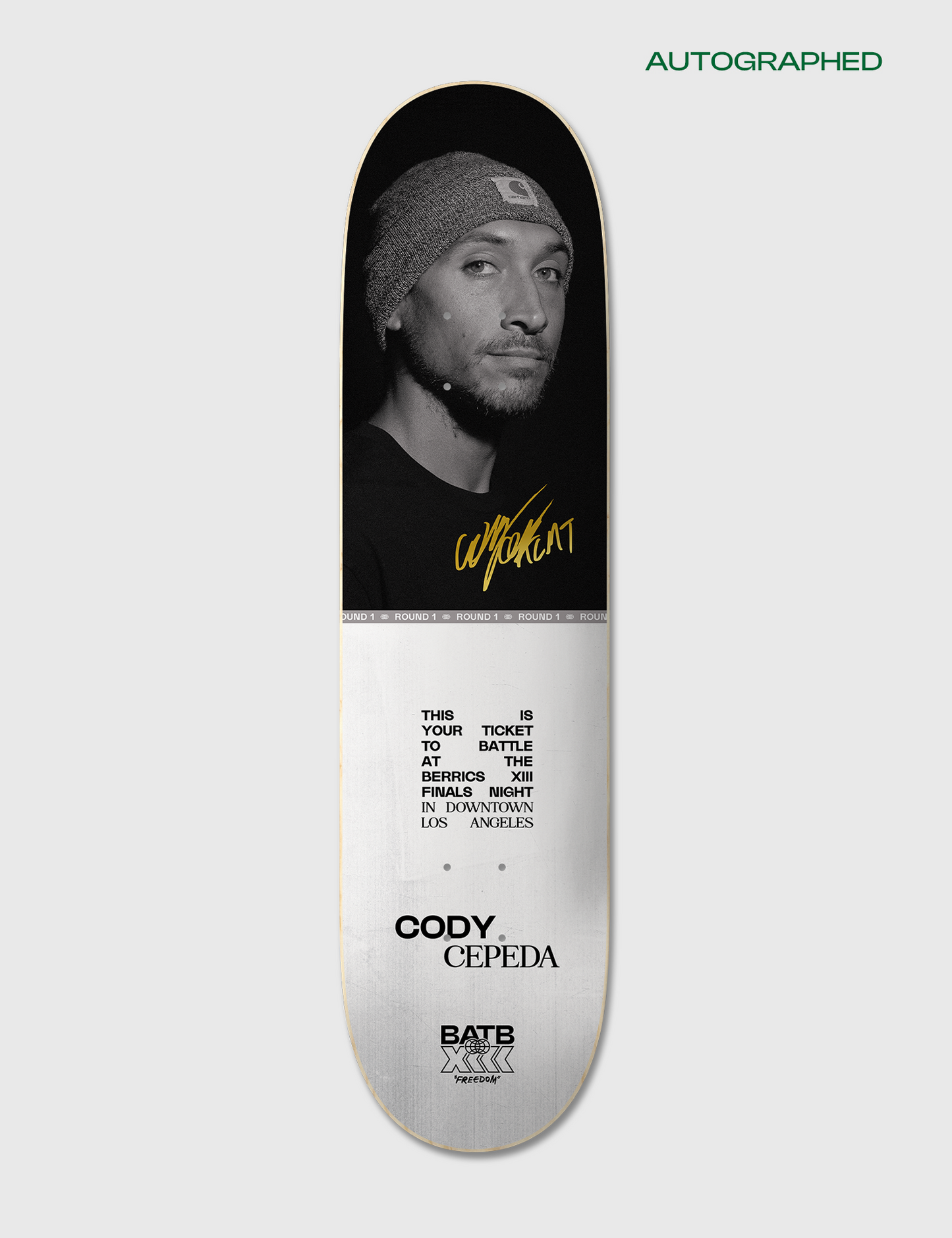 Autographed Cody Cepeda Round 1 | BATB 13 Ticket Deck + Tee
