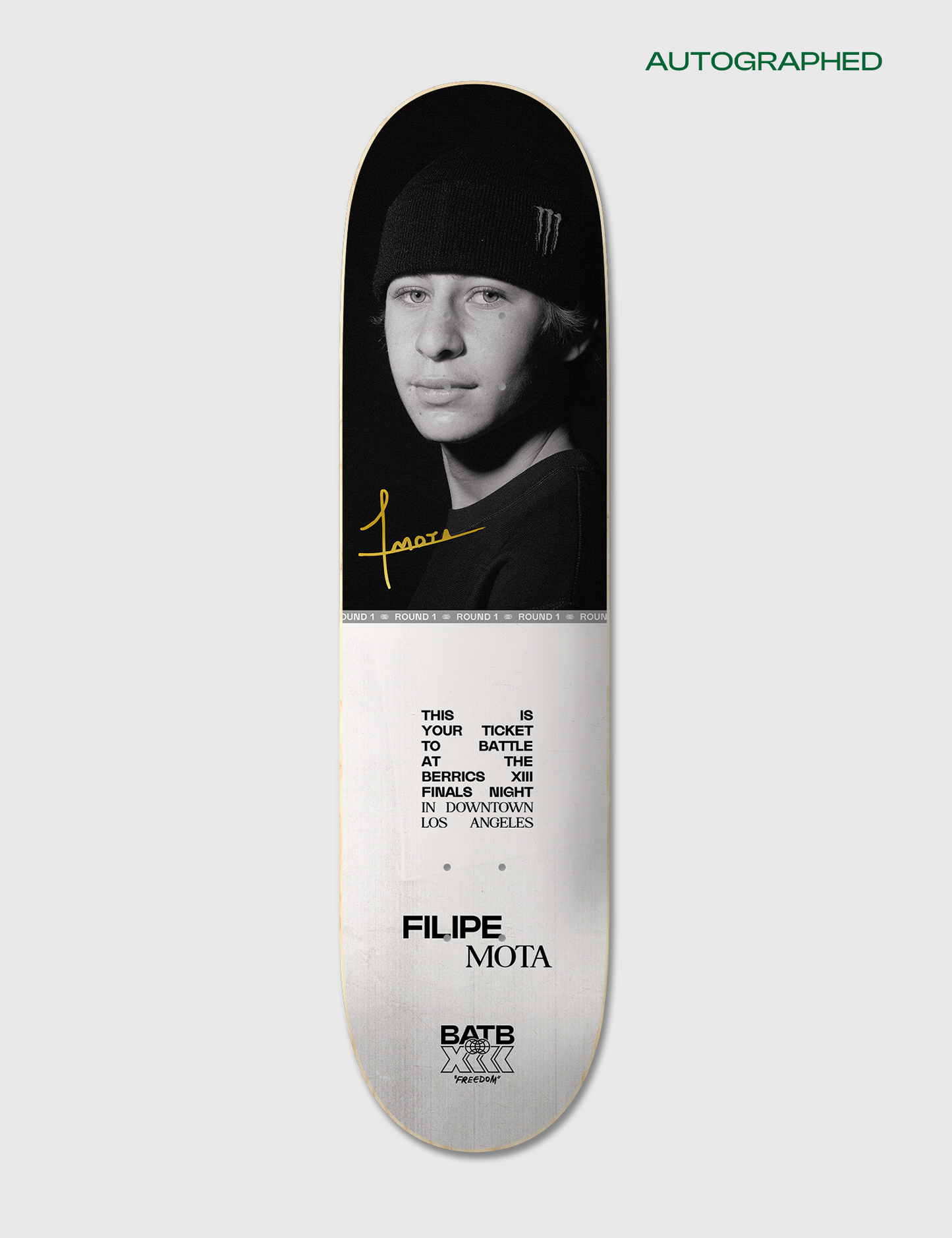 Autographed Filipe Mota Round 1 | BATB 13 Ticket Deck + Tee