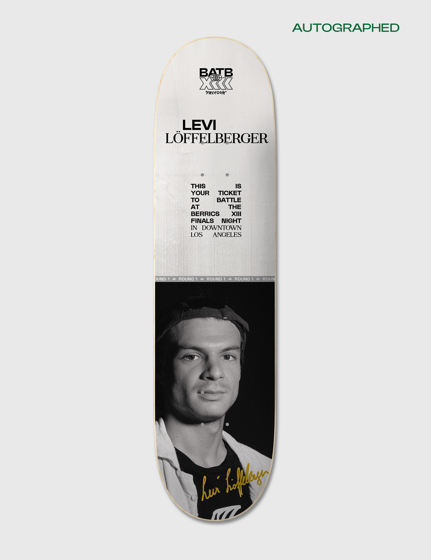 Autographed Levi Loffelberger Round 1 | BATB 13 Ticket Deck + Tee