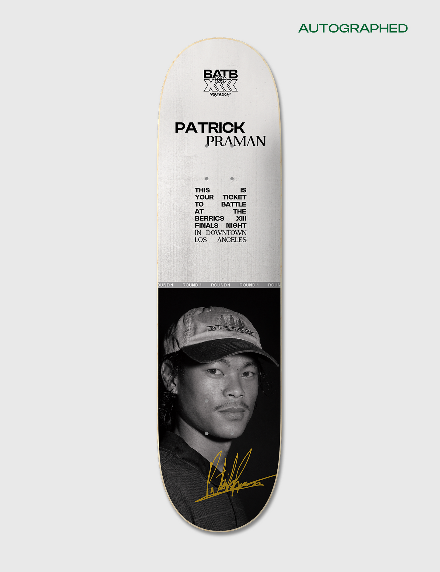 Autographed Patrick Praman Round 1 | BATB 13 Ticket + Deck + Tee